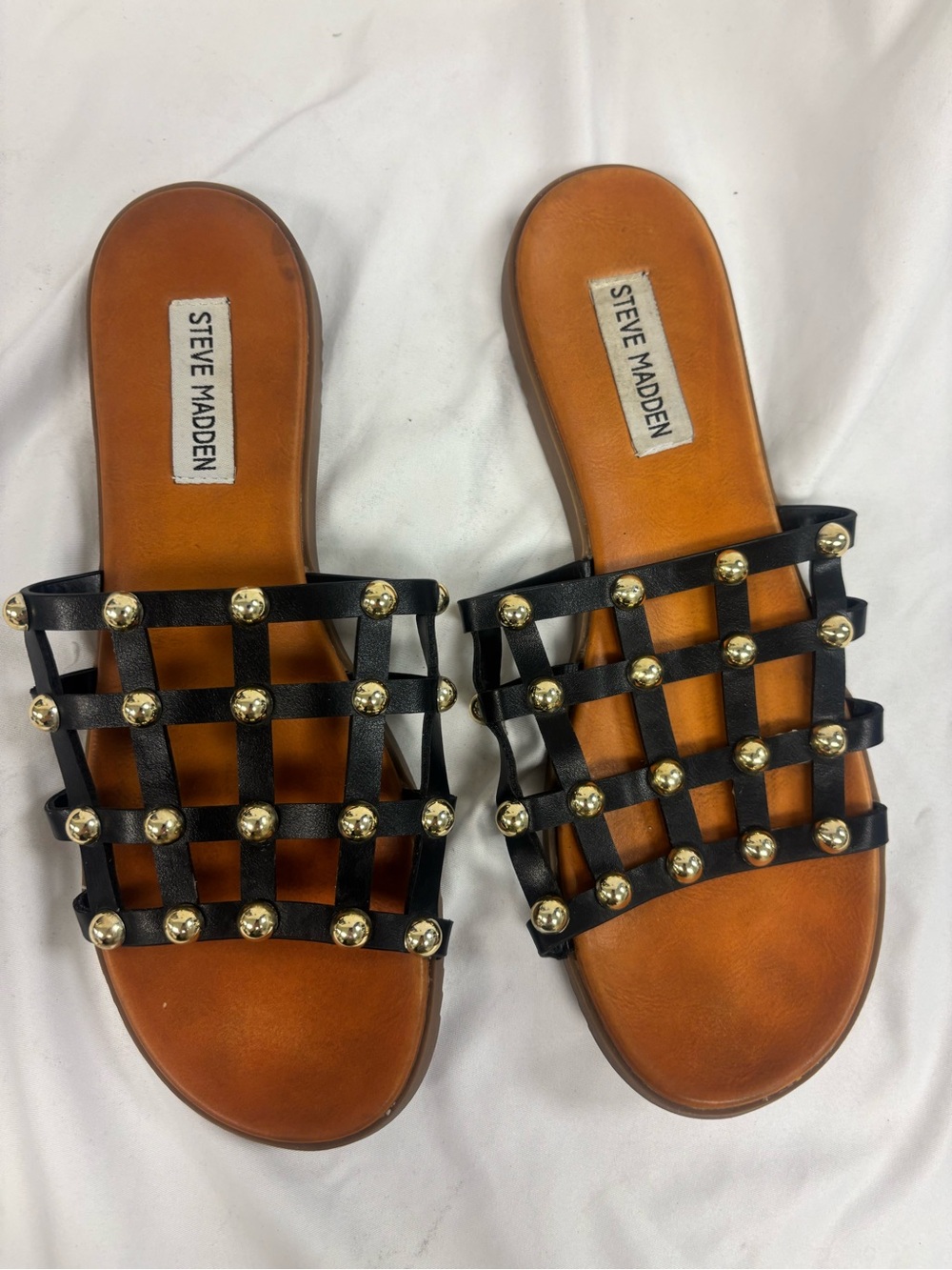 Steve Madden Black/Gold Studs Slide Sandals | Size 7.5
